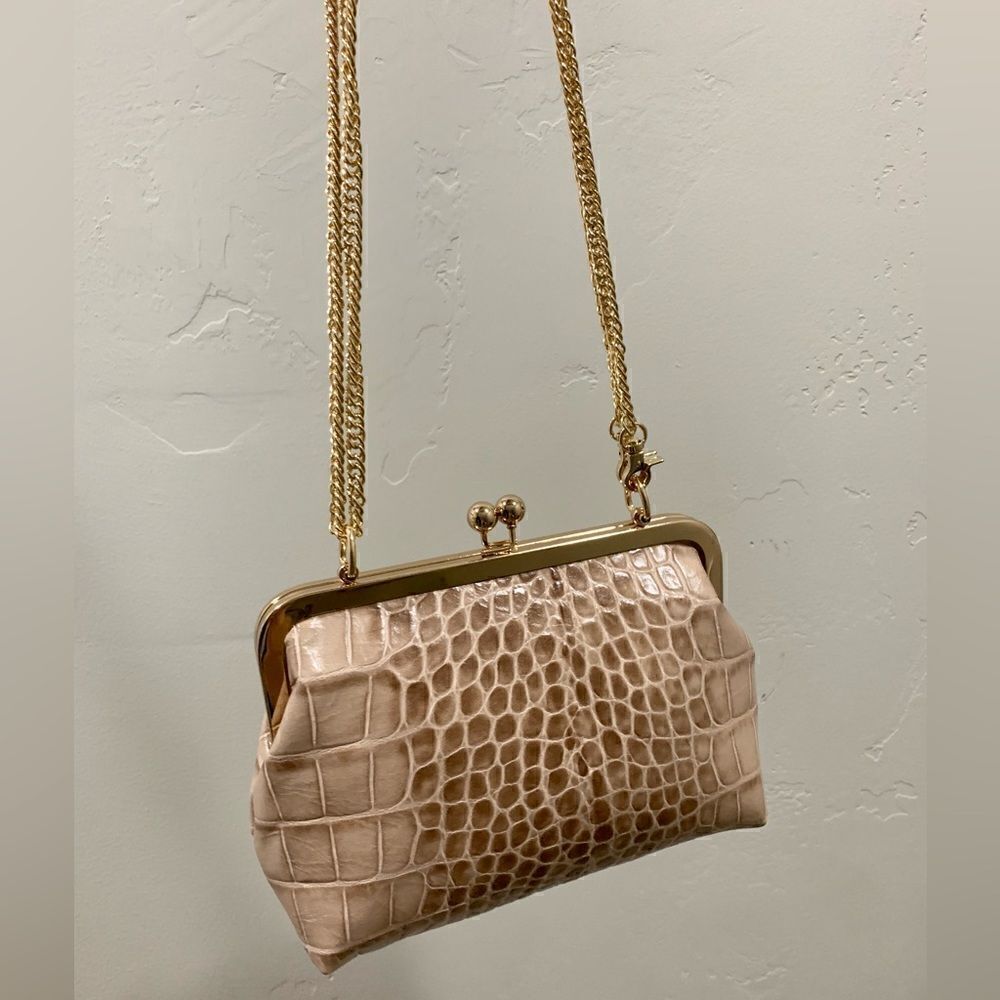 Handmade Genuine Leather Croc-Embossed Kisslock Clutch/Shoulder bag/Crossbody - Picture 5 of 16